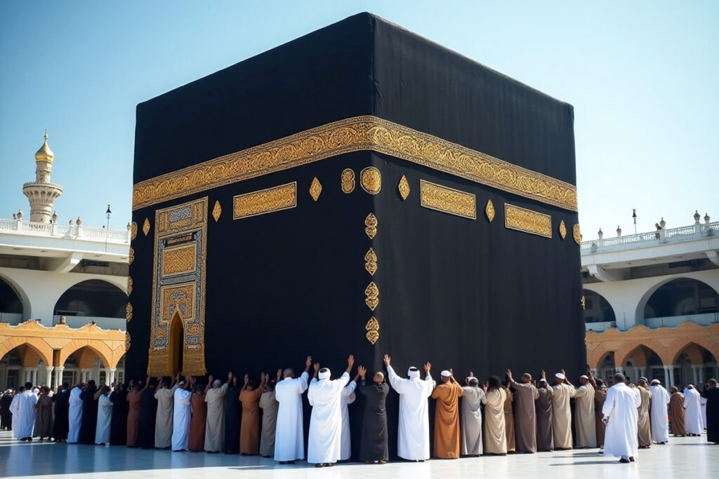hajj-umrah-tawaf Muslim pilgrims performing Tawaf around the Kaaba.